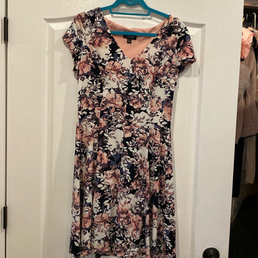 Navy, pinks and lilac floral print